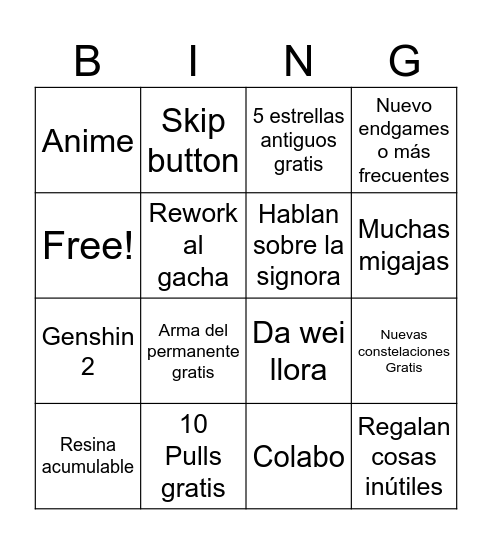 Untitled Bingo Card