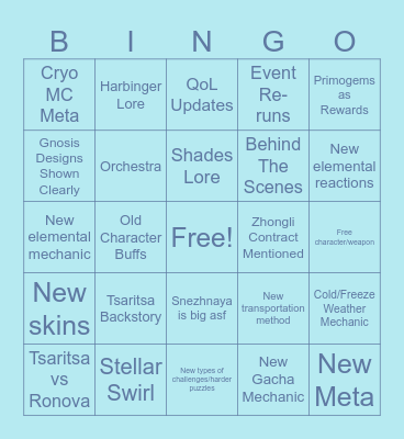 7.0 Bingo Card