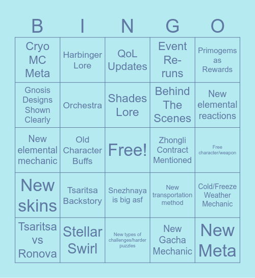 7.0 Bingo Card