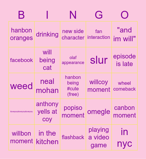bof friday Bingo Card