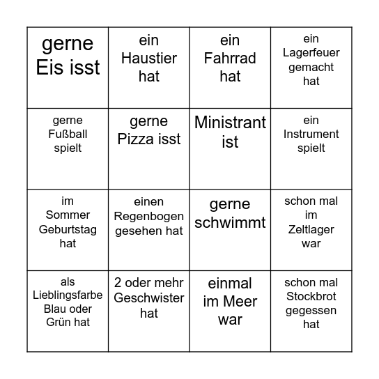 Finde jemanden, der ... Bingo Card