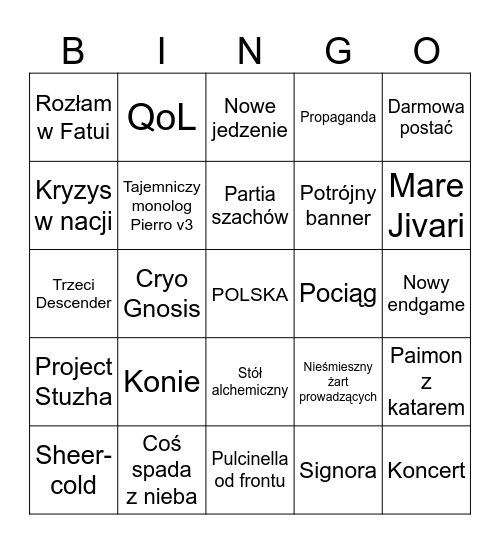 SNEZHNAYA 7.0 Bingo Card