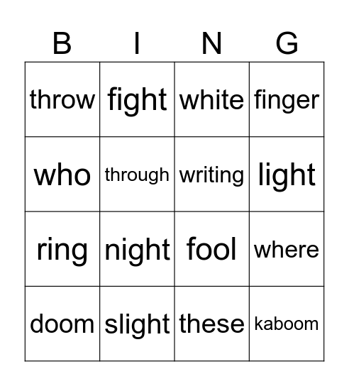 Digraphs + Trigraphs Bingo Card