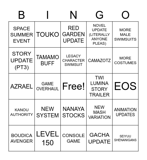 FGO 11TH ANNI COPE Bingo Card