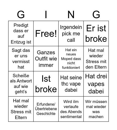 Affen bingo Card