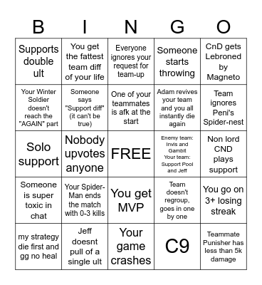 Marvel Rivals Bingo Card