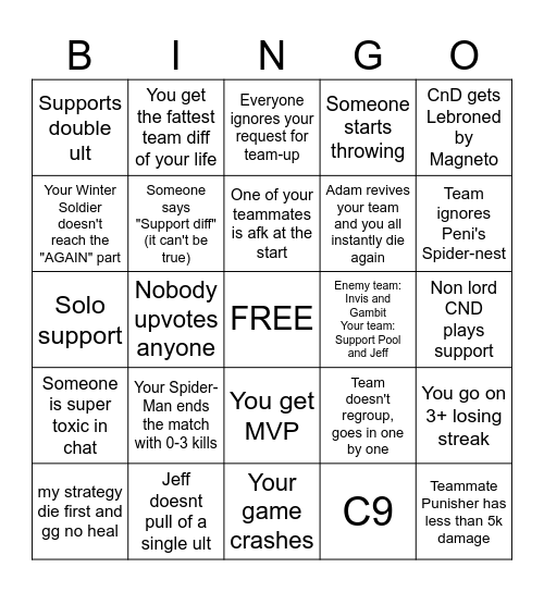 Marvel Rivals Bingo Card