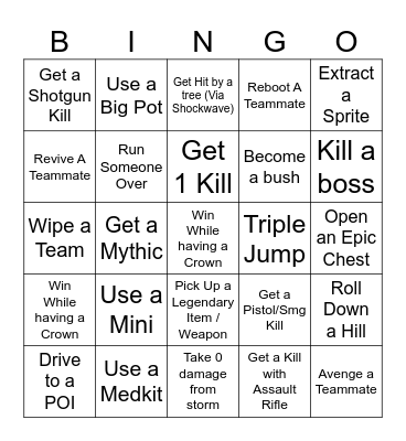 Fortnite Bingo Card