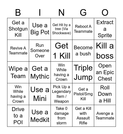 Fortnite Bingo Card