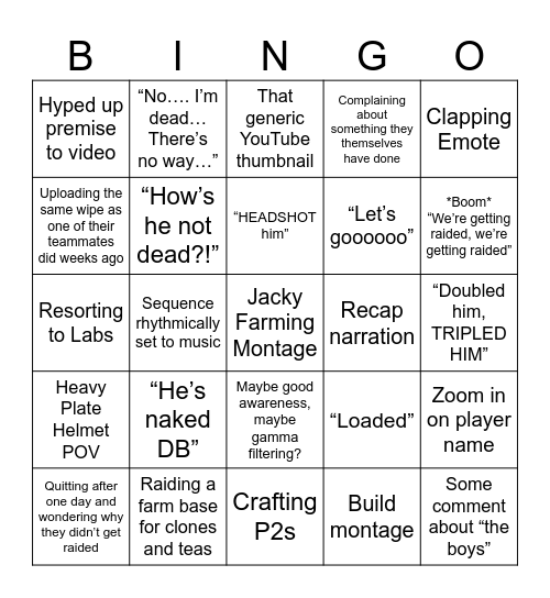 Cookie Cutter Content Creator Bingo Card