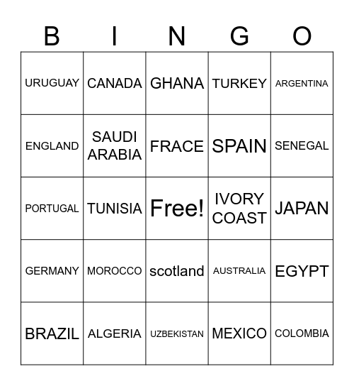Negara World Cup Bingo Card