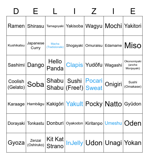 Japanese Food Bingo Card
