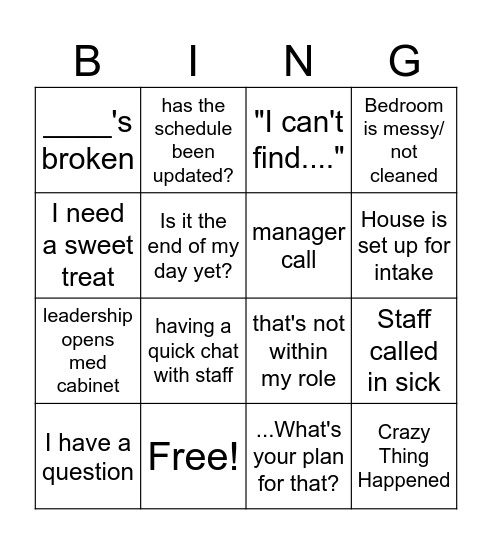 FRIDAY Bingo Card