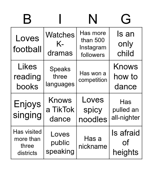 Human Bingo Card