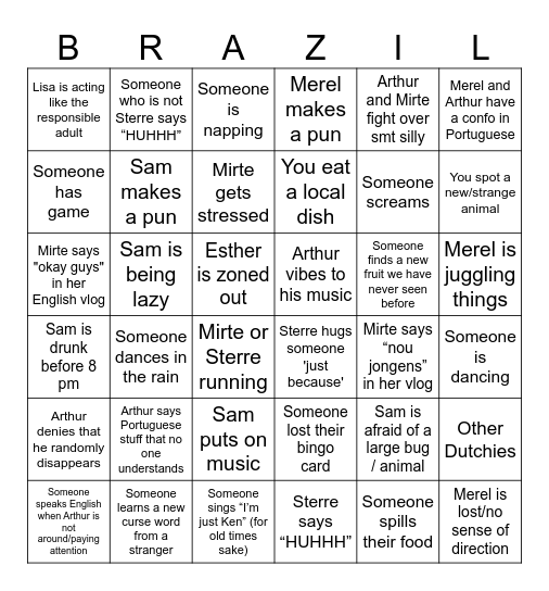 TEST in Brazil! Bingo Card