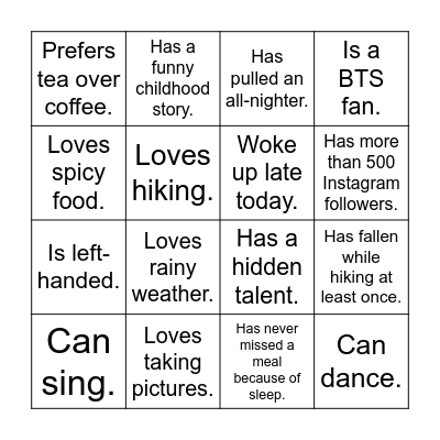 HUMAN BINGO Card