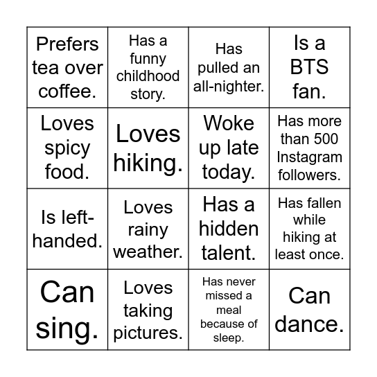 HUMAN BINGO Card