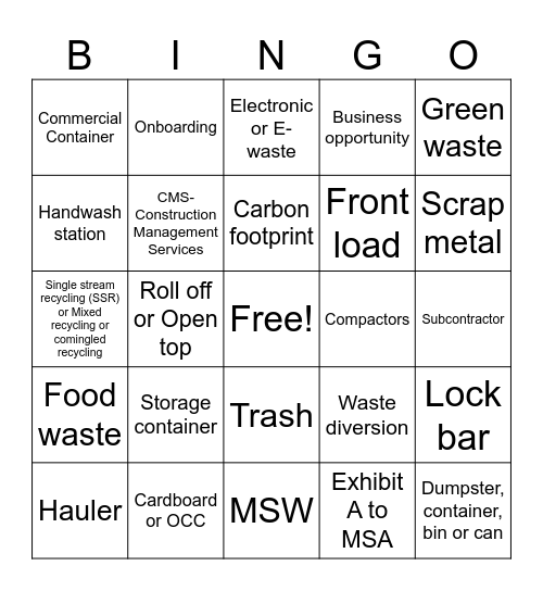 Trashy Bingo Card
