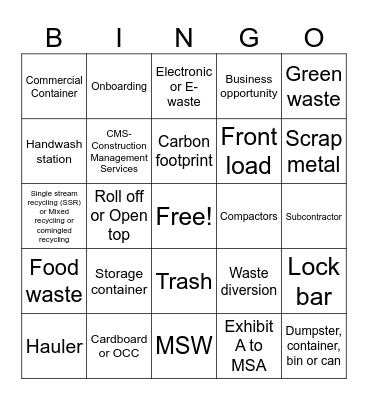 Trashy Bingo Card