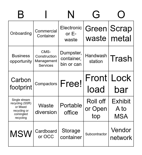 Trashy Bingo Card