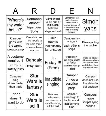 Sci-fi and Musical Theatre! Bingo Card