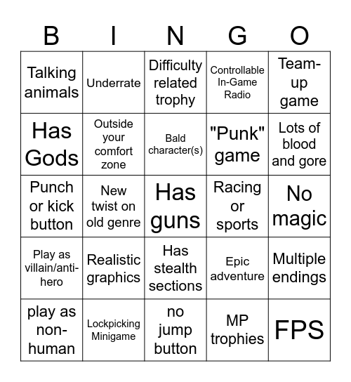 Monthly Platinum Bingo Card