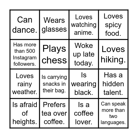 Human BINGO Card