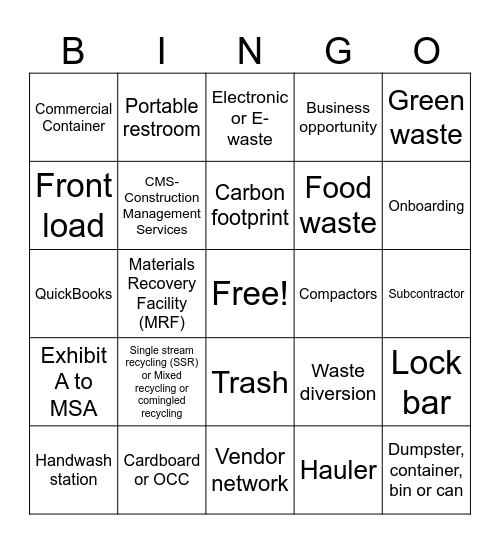 Trashy Bingo Card