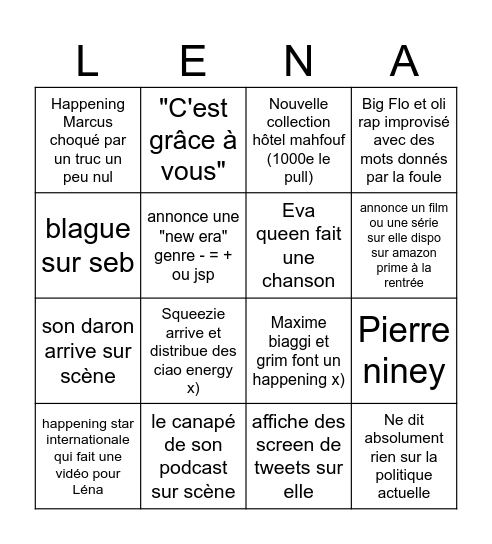 Léna situation Accor Arena Bingo Card