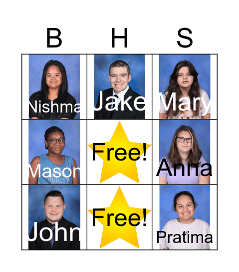 Student and Staff Bingo Card