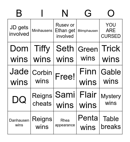 Summerslam night 2 Bingo Card