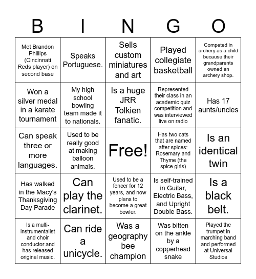 People Bingo Card