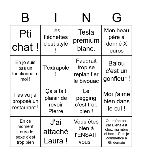 Que va dire Benjamin demain ? Bingo Card