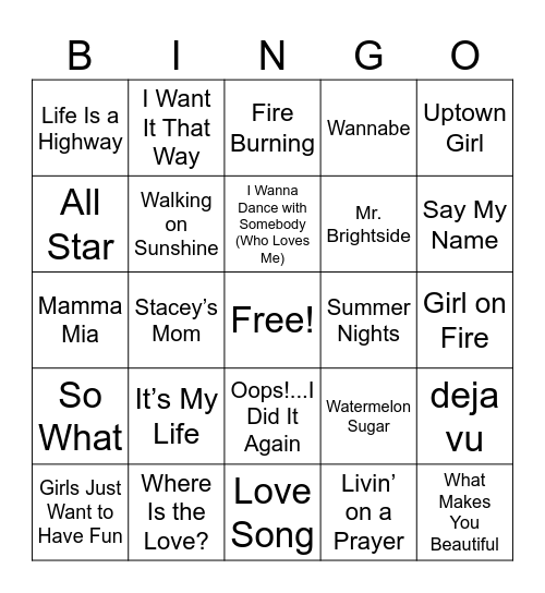 Music Bingo Card