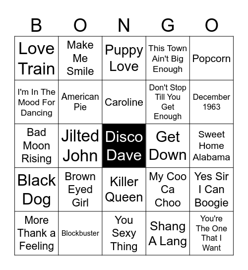 Rockin 70's Bingo Card