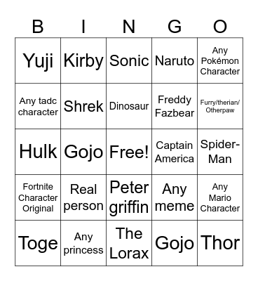Cosplay bingo Card