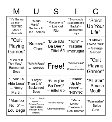 Genre: Pop Culture Bingo Card