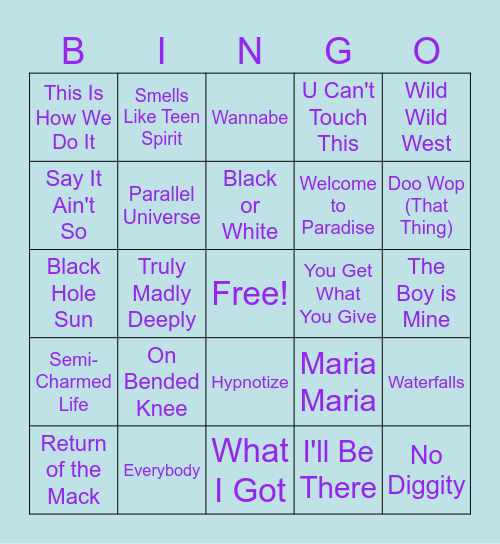 90s Music BINGO Card