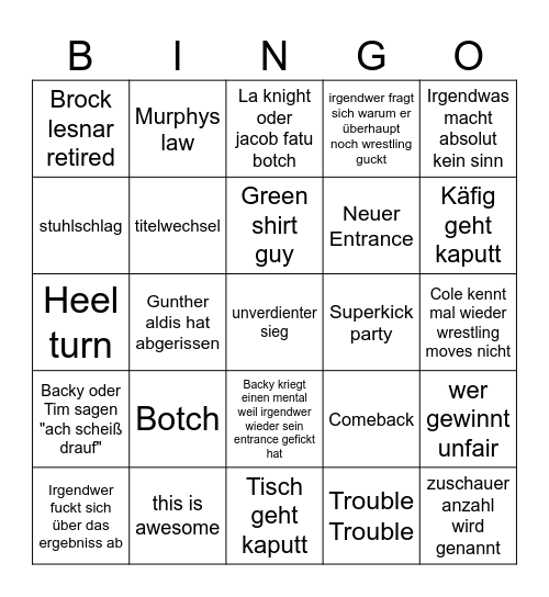 Summerslam Bingo Card