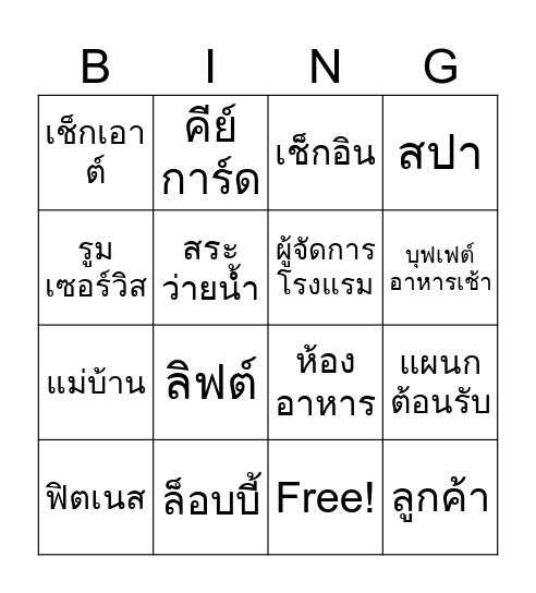 Hotel Bingo Card