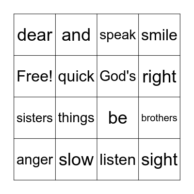 James 1:19-20 Bingo Card