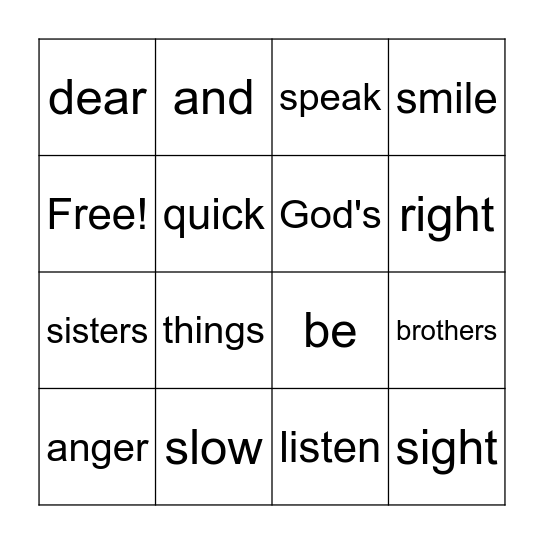 James 1:19-20 Bingo Card