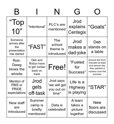 Checkered Flag Bingo Card