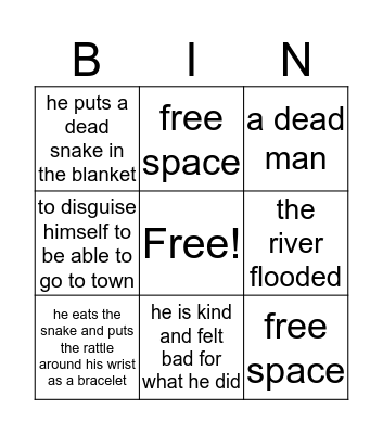 Huckleberry Finn Ch.9-10 Bingo Card
