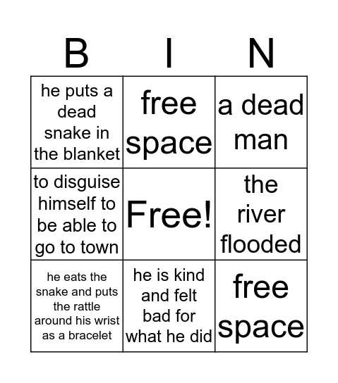 Huckleberry Finn Ch.9-10 Bingo Card