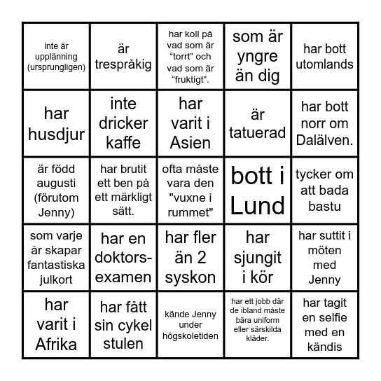 Hitta en person som... Bingo Card