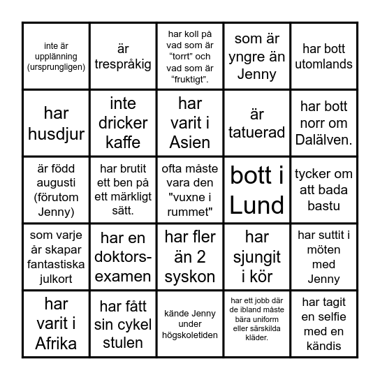 Hitta en person som... Bingo Card