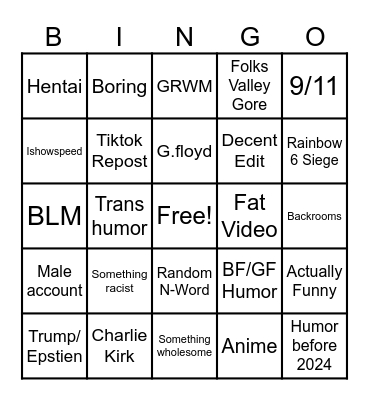 The horrendous List Bingo Card