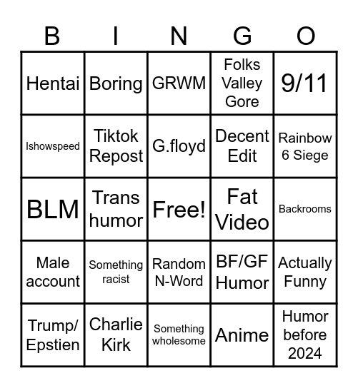The horrendous List Bingo Card