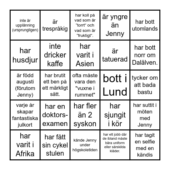 Hitta en person som... Bingo Card